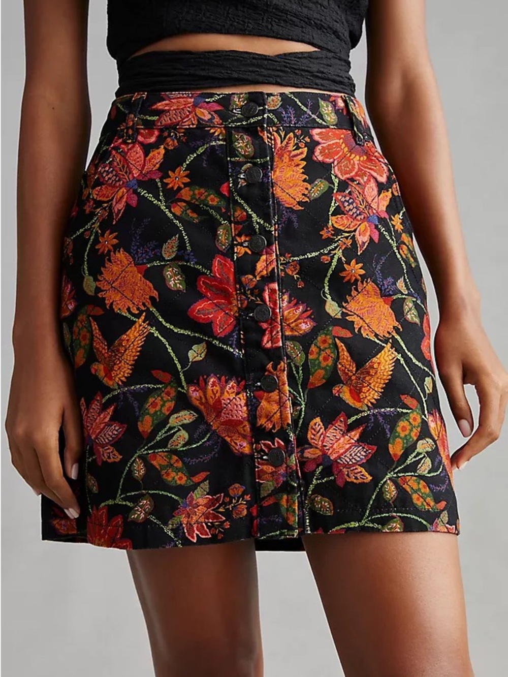 Farm Rio x Anthropologie Quilted Floral Bird Mini Skirt L NWOT